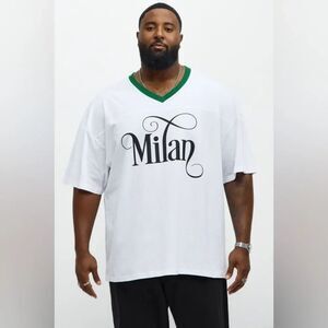 Milano Mood Men's White Jersey Tee with Green Trim